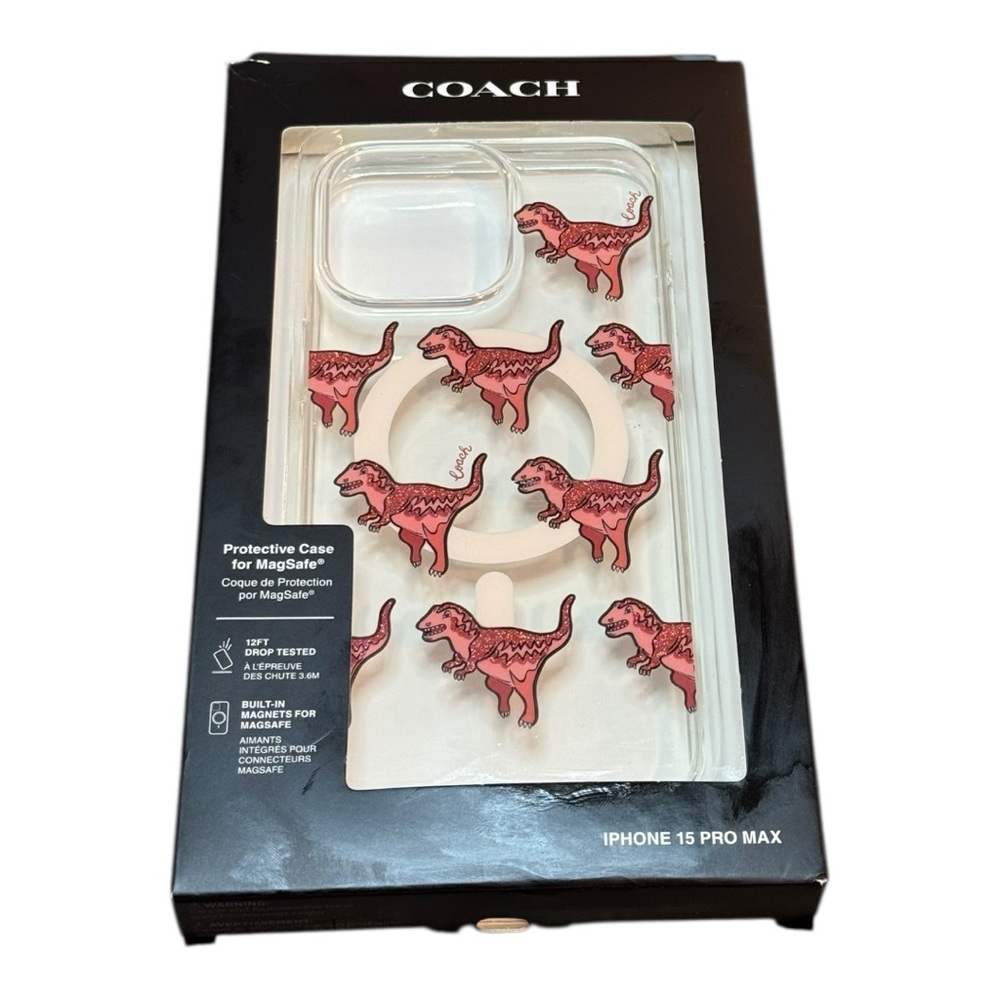 Coach iPhone 15 Pro Max Glitter Rexy T Rex Dinosaur Clear MagSafe Phone Case